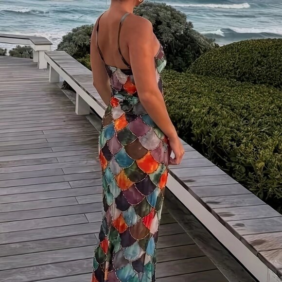 Gorgeous Multicolor Fishscale Maxi Dress  M - Picture 4 of 10